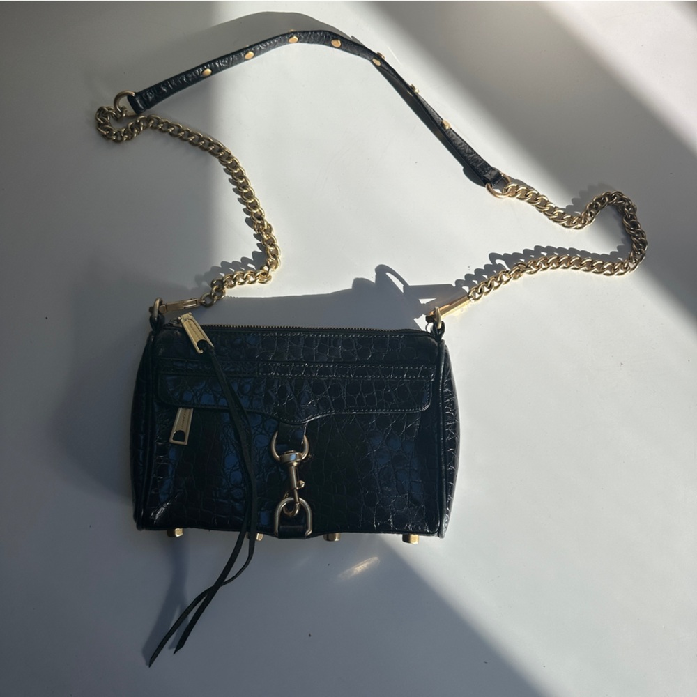 Rebecca Minkoff Black Croc-Embossed M.A.C. Crossbody Bag